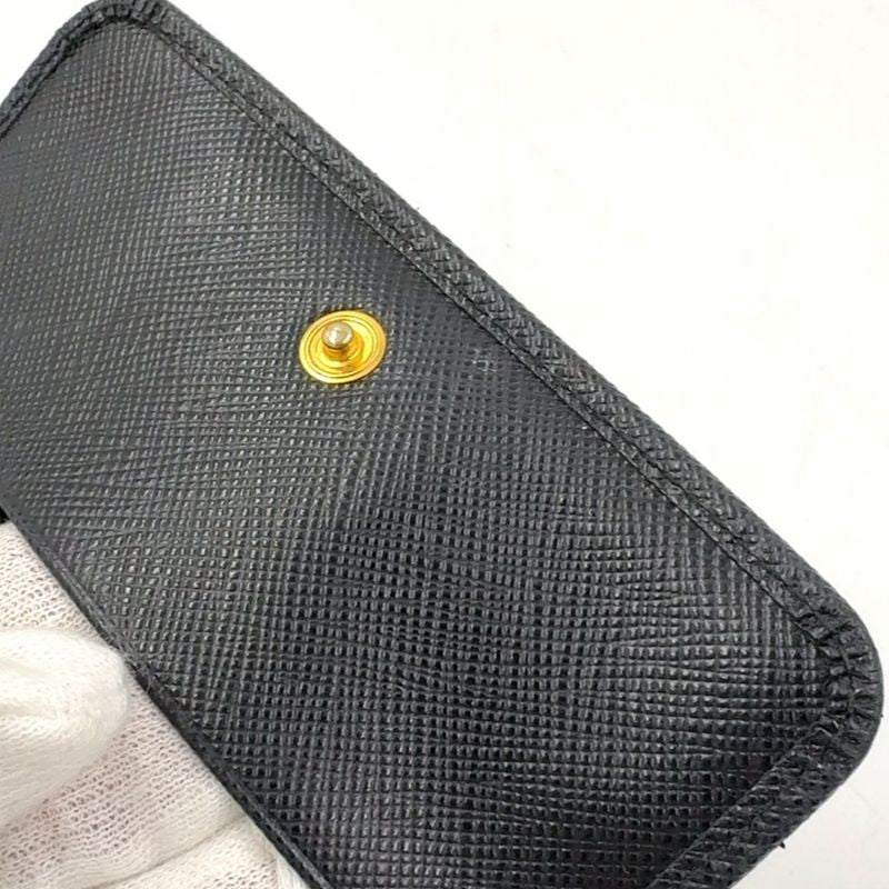 Prada Saffiano Trifold Saffiano Leather Black Wallet Gold