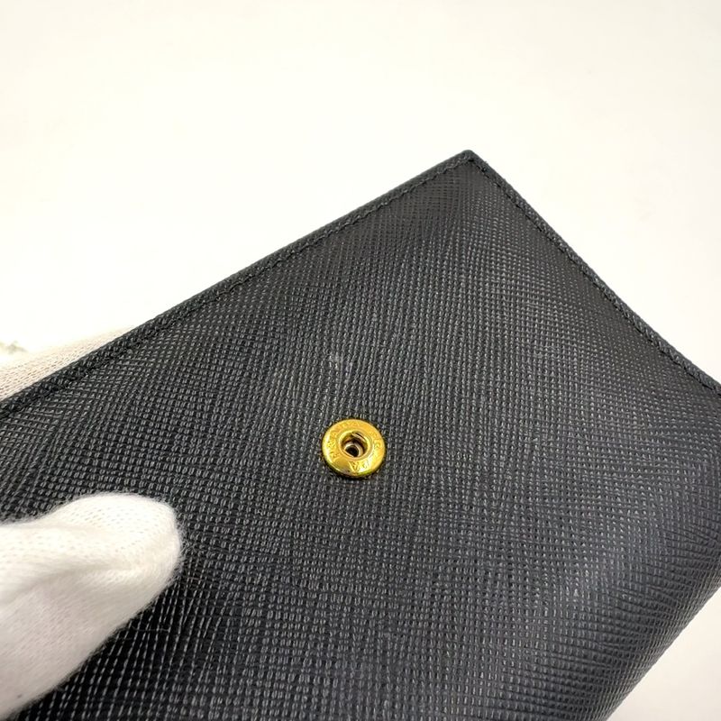 Prada Saffiano Trifold Saffiano Leather Black Wallet Gold