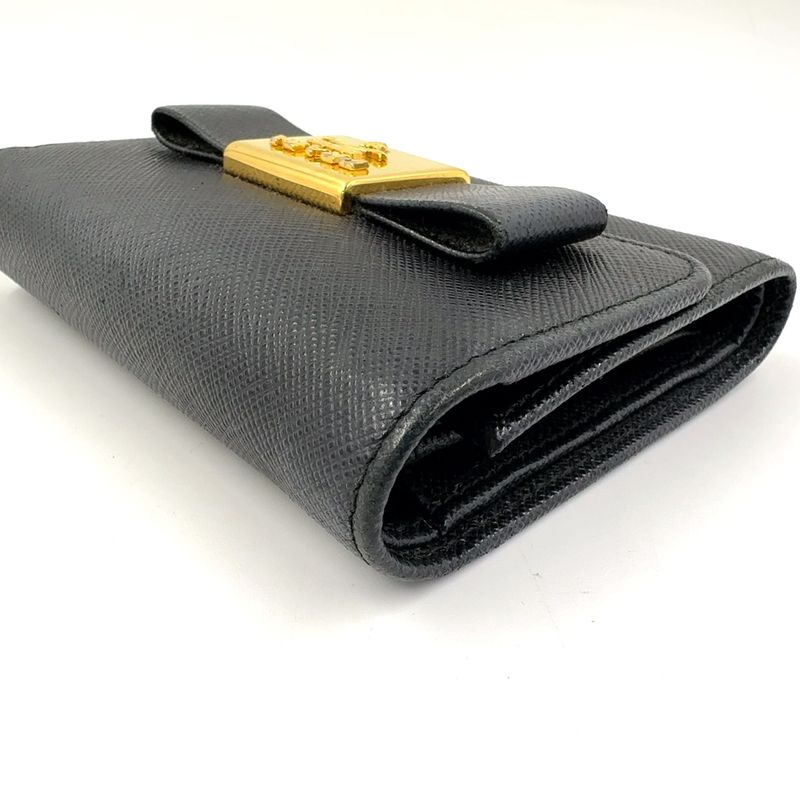 Prada Saffiano Trifold Saffiano Leather Black Wallet Gold