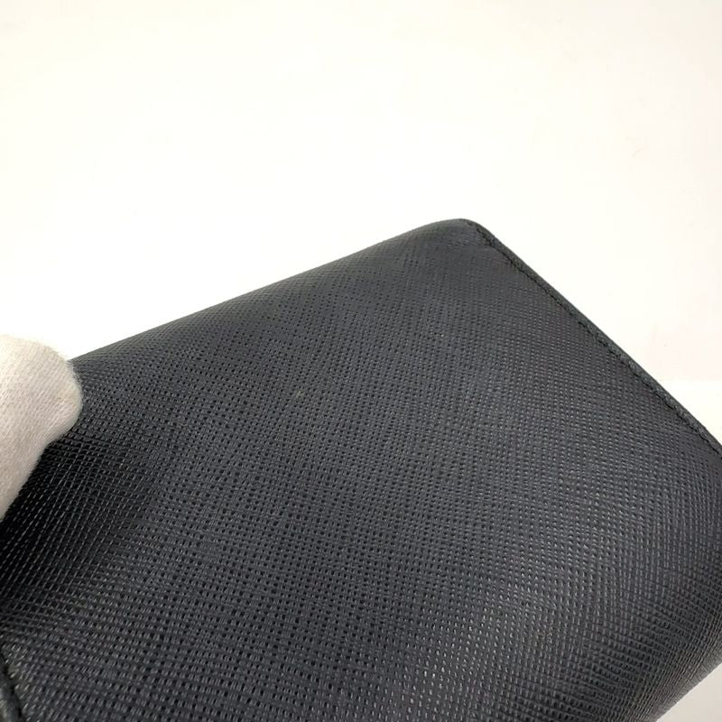 Prada Saffiano Trifold Saffiano Leather Black Wallet Gold