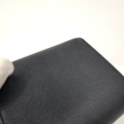 Prada Saffiano Trifold Saffiano Leather Black Wallet Gold