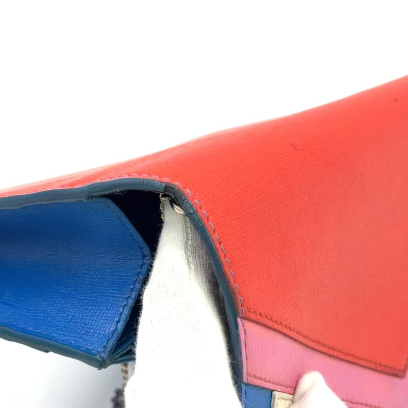 Fendi Bug's Eye Chain Wallet Leather Blue And Red Shoulder Bag Silver