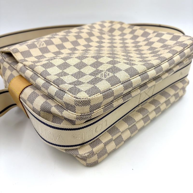 Louis Vuitton Naviglio Damier Azure Damier Azure Leather × PVC White Shoulder