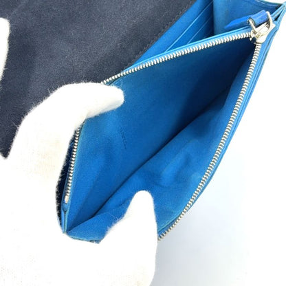 Fendi Bug's Eye Chain Wallet Leather Blue And Red Shoulder Bag Silver