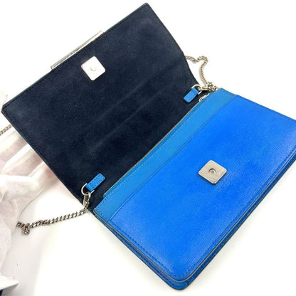Fendi Bug's Eye Chain Wallet Leather Blue And Red Shoulder Bag Silver