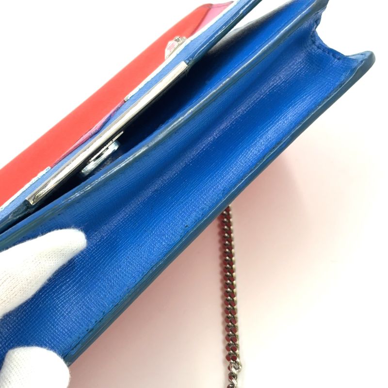 Fendi Bug's Eye Chain Wallet Leather Blue And Red Shoulder Bag Silver