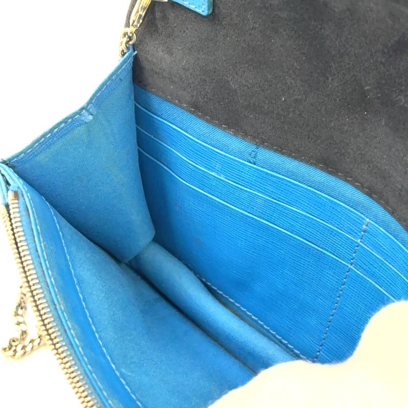 Fendi Bug's Eye Chain Wallet Leather Blue And Red Shoulder Bag Silver