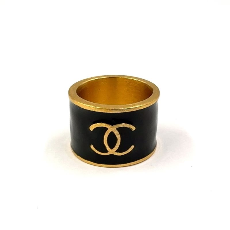 Chanel Coco Mark Heart 02 P Metal Gold And Black Ring A18714