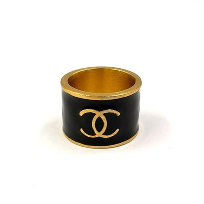 Chanel Coco Mark Heart 02 P Metal Gold And Black Ring A18714