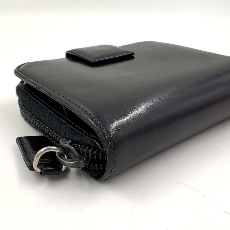 Prada Compact Zip Fold Leather Black Wallet Silver