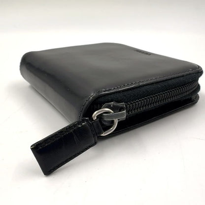 Prada Compact Zip Fold Leather Black Wallet Silver