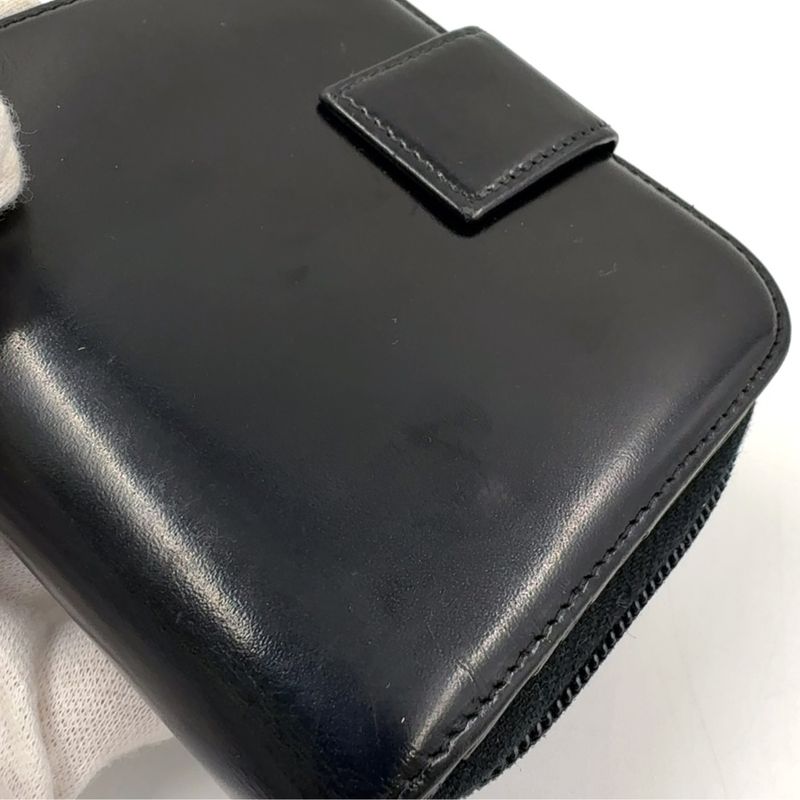Prada Compact Zip Fold Leather Black Wallet Silver