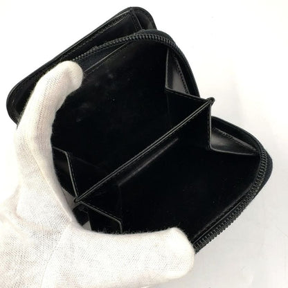 Prada Compact Zip Fold Leather Black Wallet Silver