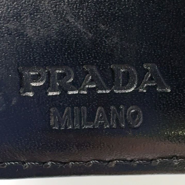 Prada Compact Zip Fold Leather Black Wallet Silver