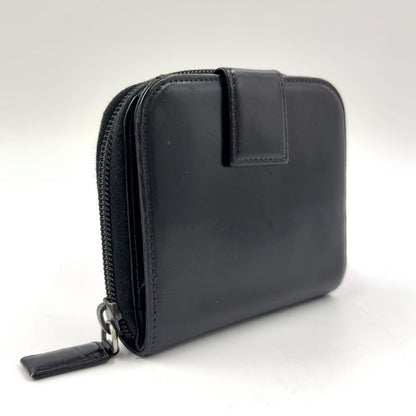 Prada Compact Zip Fold Leather Black Wallet Silver