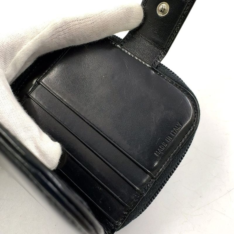 Prada Compact Zip Fold Leather Black Wallet Silver