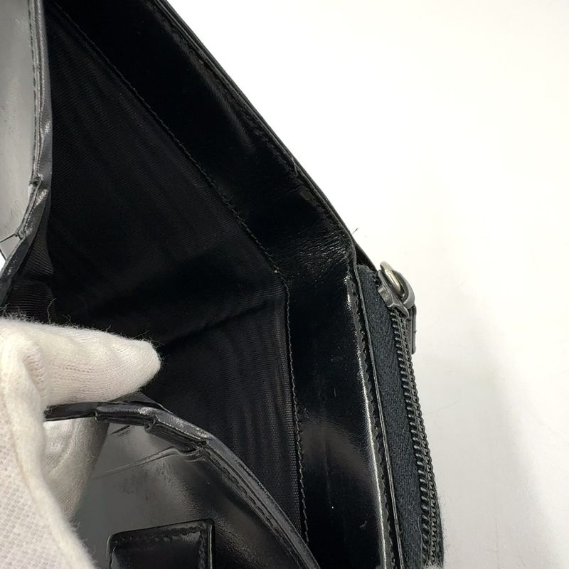 Prada Compact Zip Fold Leather Black Wallet Silver