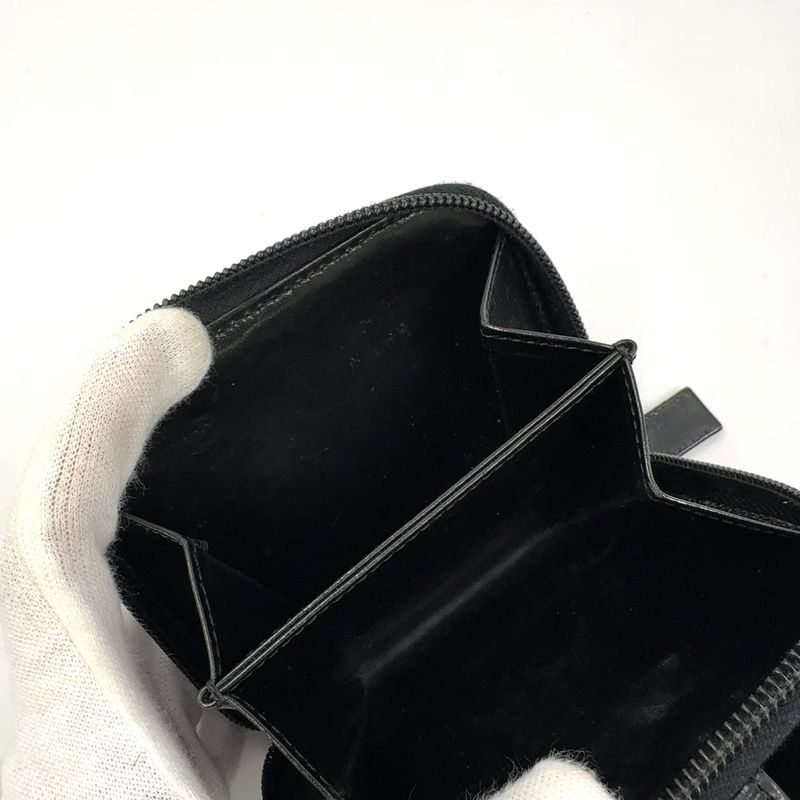 Prada Compact Zip Fold Leather Black Wallet Silver