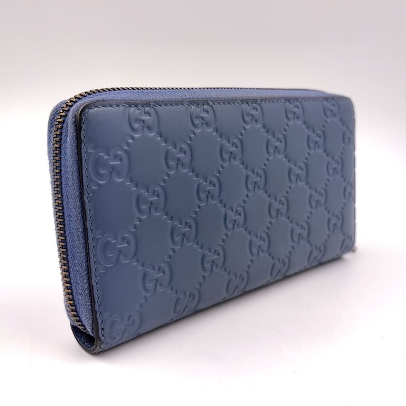 Gucci Shimmer Round Zipper Long Wallet Leather Blue Silver 410102