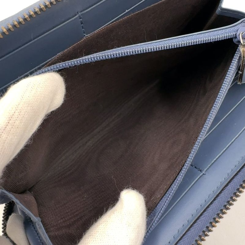 Gucci Shimmer Round Zipper Long Wallet Leather Blue Silver 410102