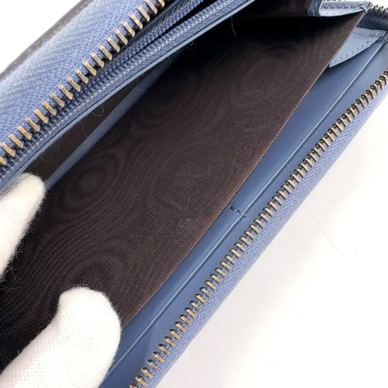 Gucci Shimmer Round Zipper Long Wallet Leather Blue Silver 410102