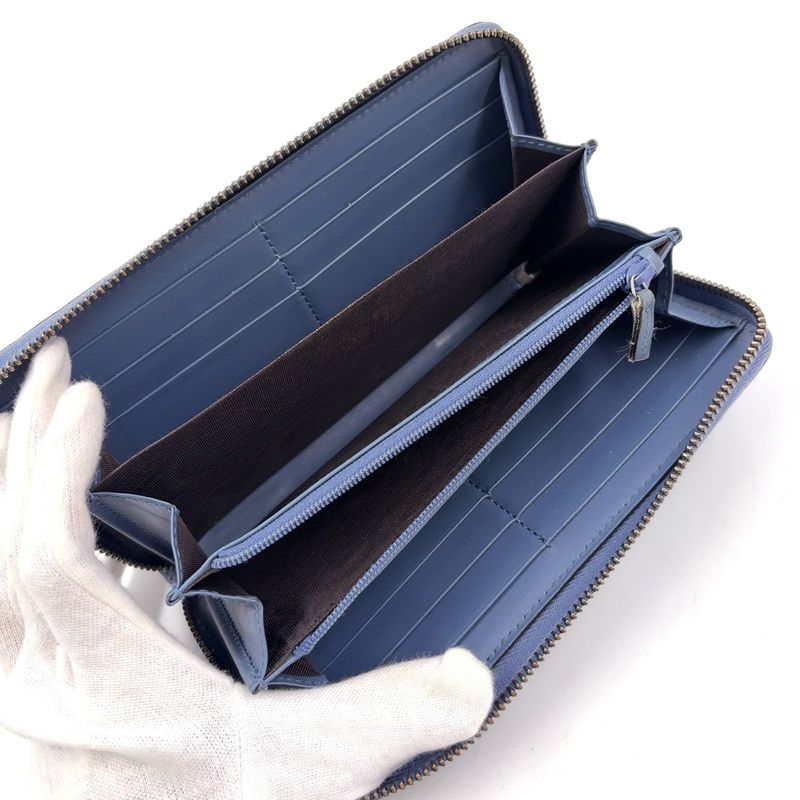 Gucci Shimmer Round Zipper Long Wallet Leather Blue Silver 410102