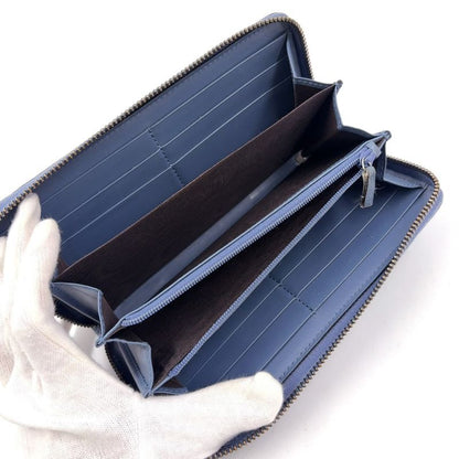 Gucci Shimmer Round Zipper Long Wallet Leather Blue Silver 410102