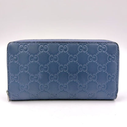 Gucci Shimmer Round Zipper Long Wallet Leather Blue Silver 410102