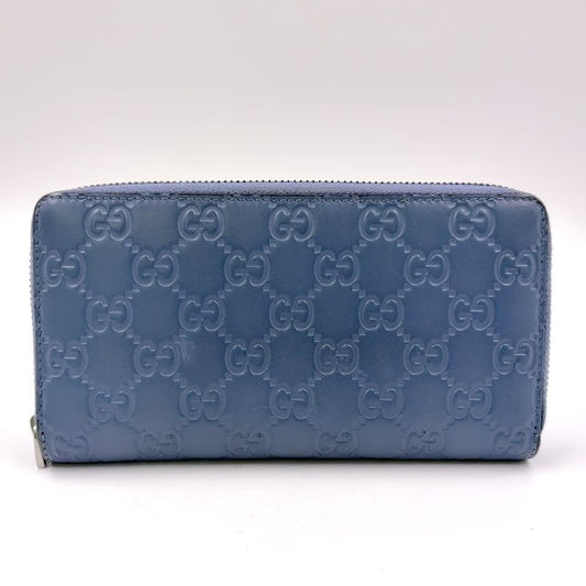 Gucci Shimmer Round Zipper Long Wallet Leather Blue Silver 410102