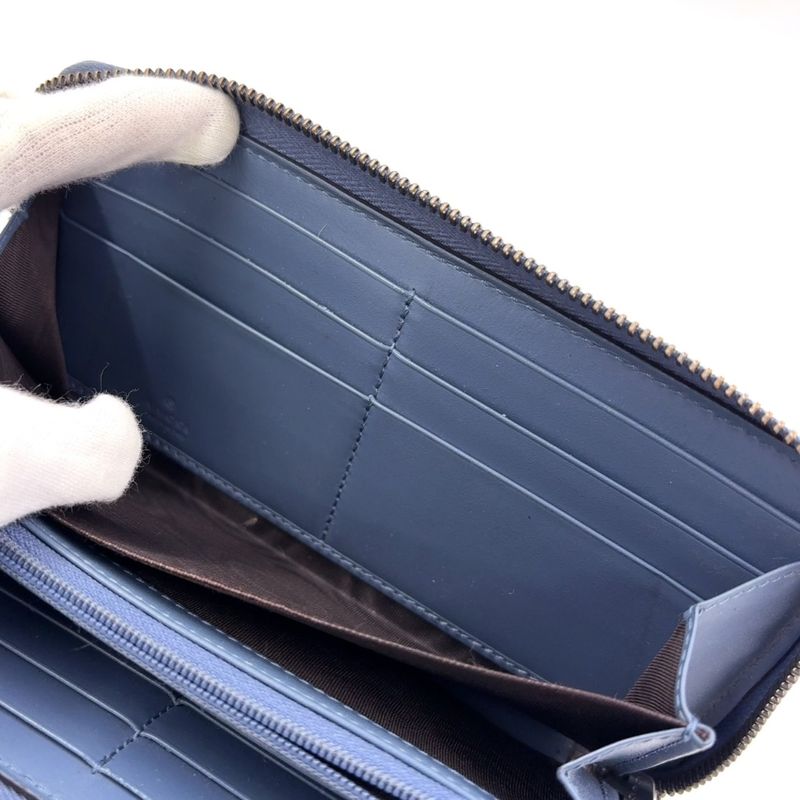 Gucci Shimmer Round Zipper Long Wallet Leather Blue Silver 410102