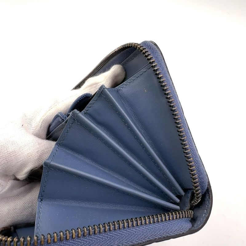 Gucci Shimmer Round Zipper Long Wallet Leather Blue Silver 410102