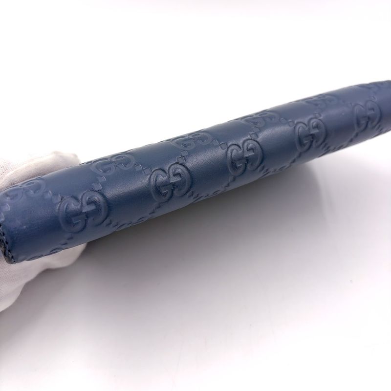 Gucci Shimmer Round Zipper Long Wallet Leather Blue Silver 410102