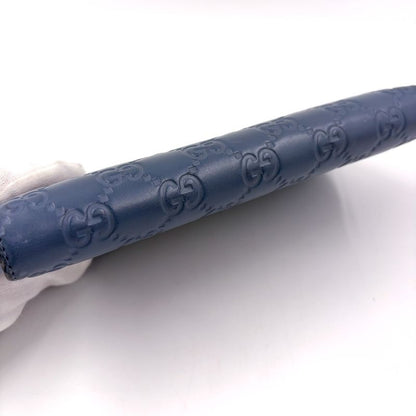 Gucci Shimmer Round Zipper Long Wallet Leather Blue Silver 410102