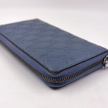 Gucci Shimmer Round Zipper Long Wallet Leather Blue Silver 410102