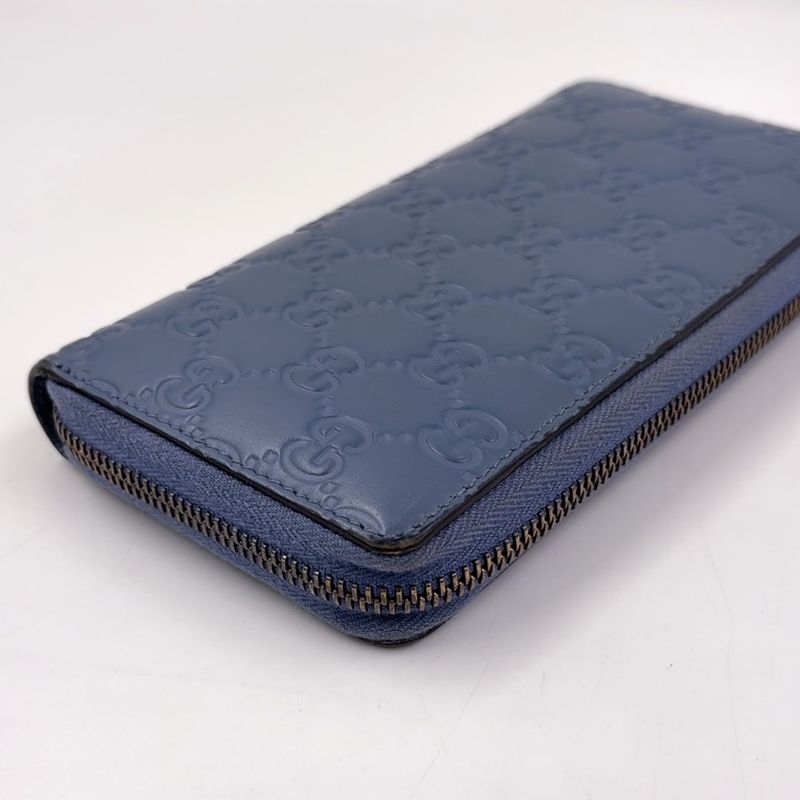 Gucci Shimmer Round Zipper Long Wallet Leather Blue Silver 410102