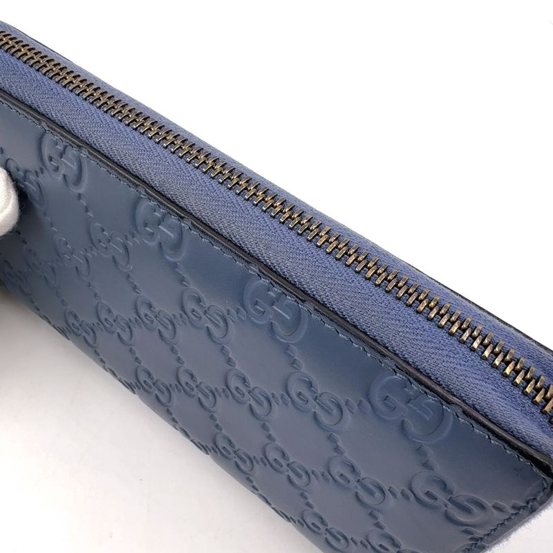 Gucci Shimmer Round Zipper Long Wallet Leather Blue Silver 410102