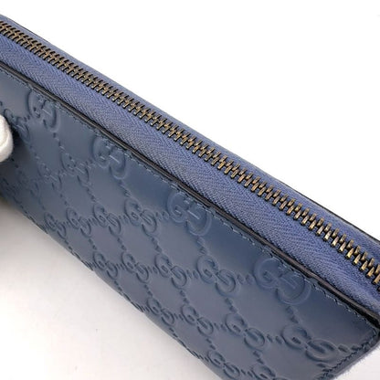 Gucci Shimmer Round Zipper Long Wallet Leather Blue Silver 410102