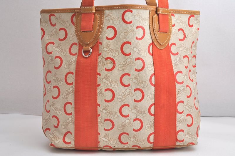 Celine C Macadam Carriage Shoulder Tote Bag Pvc Leather Beige 4483n