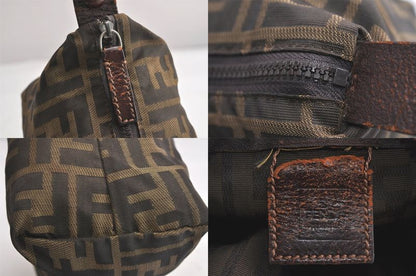 Fendi Zucca Pattern Vintage Handbag Pouch Purse Nylon Leather Brown 4501n