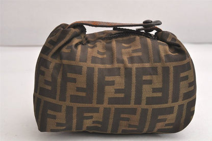 Fendi Zucca Pattern Vintage Handbag Pouch Purse Nylon Leather Brown 4501n