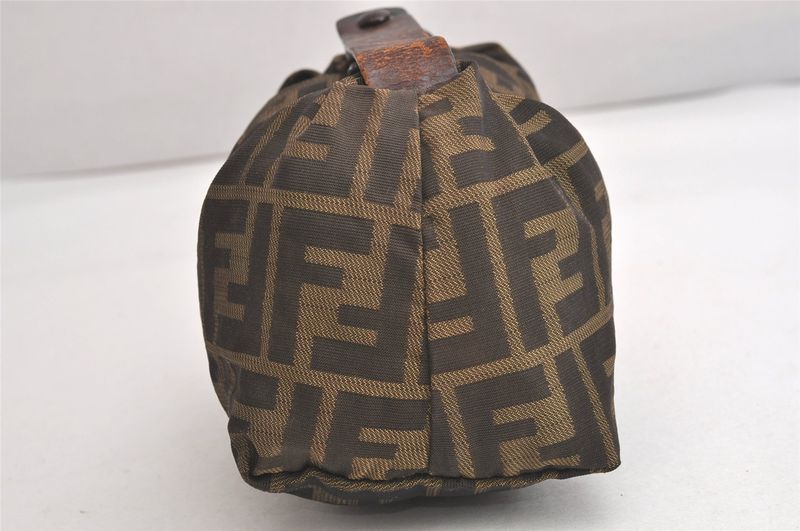 Fendi Zucca Pattern Vintage Handbag Pouch Purse Nylon Leather Brown 4501n