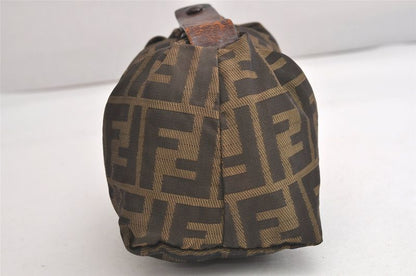 Fendi Zucca Pattern Vintage Handbag Pouch Purse Nylon Leather Brown 4501n