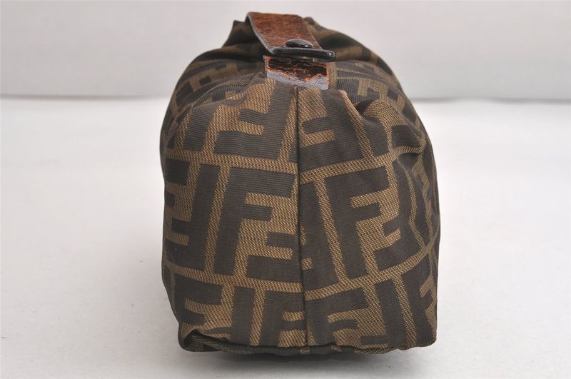 Fendi Zucca Pattern Vintage Handbag Pouch Purse Nylon Leather Brown 4501n