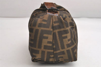 Fendi Zucca Pattern Vintage Handbag Pouch Purse Nylon Leather Brown 4501n