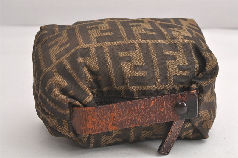 Fendi Zucca Pattern Vintage Handbag Pouch Purse Nylon Leather Brown 4501n