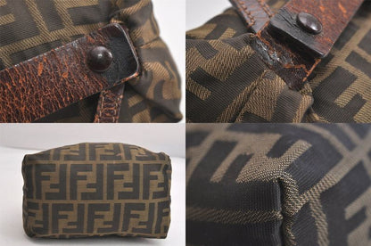Fendi Zucca Pattern Vintage Handbag Pouch Purse Nylon Leather Brown 4501n