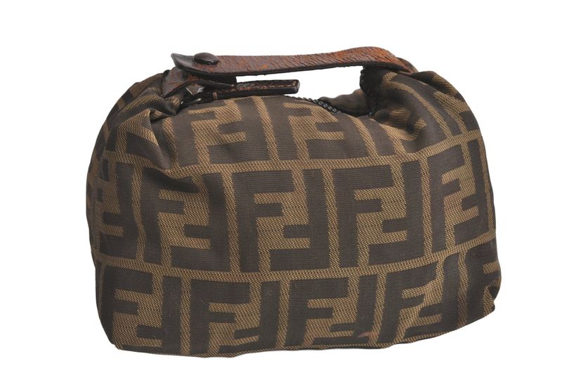 Fendi Zucca Pattern Vintage Handbag Pouch Purse Nylon Leather Brown 4501n