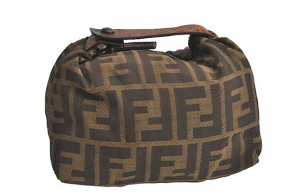Fendi Zucca Pattern Vintage Handbag Pouch Purse Nylon Leather Brown 4501n
