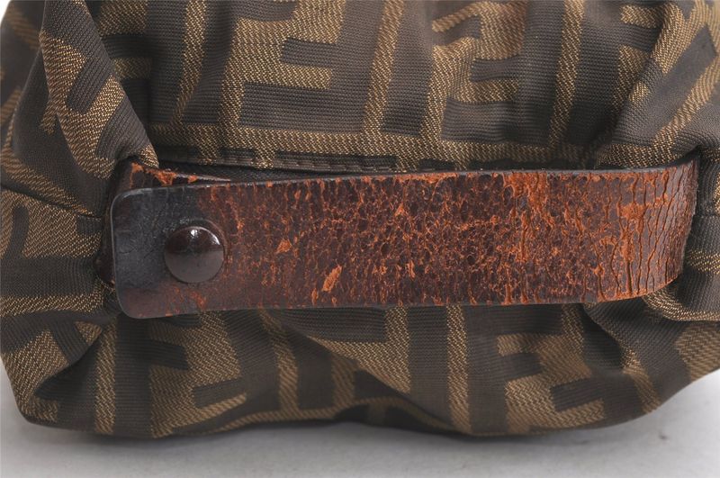 Fendi Zucca Pattern Vintage Handbag Pouch Purse Nylon Leather Brown 4501n