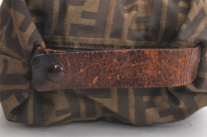 Fendi Zucca Pattern Vintage Handbag Pouch Purse Nylon Leather Brown 4501n